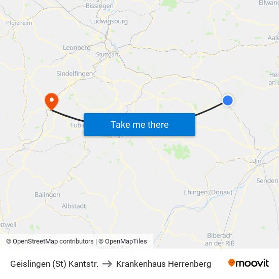 Geislingen (St) Kantstr. to Krankenhaus Herrenberg map