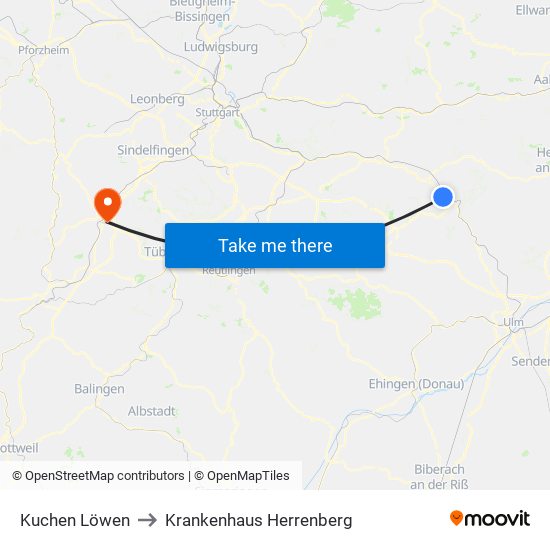 Kuchen Löwen to Krankenhaus Herrenberg map