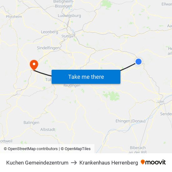 Kuchen Gemeindezentrum to Krankenhaus Herrenberg map