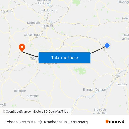 Eybach Ortsmitte to Krankenhaus Herrenberg map