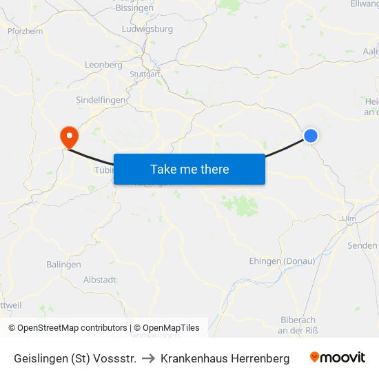 Geislingen (St) Vossstr. to Krankenhaus Herrenberg map