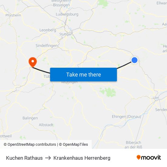 Kuchen Rathaus to Krankenhaus Herrenberg map