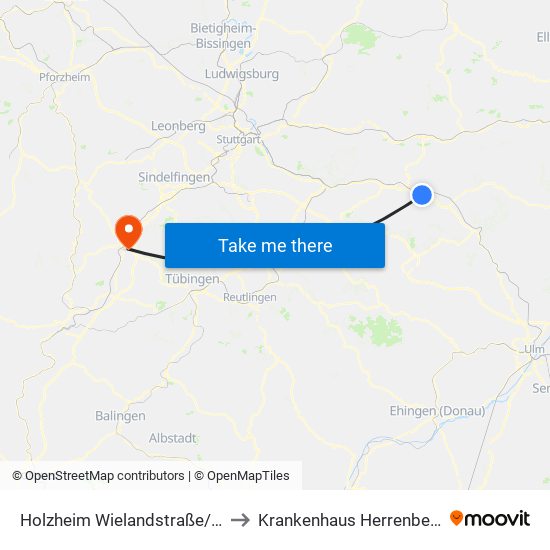 Holzheim Wielandstraße/Bf to Krankenhaus Herrenberg map