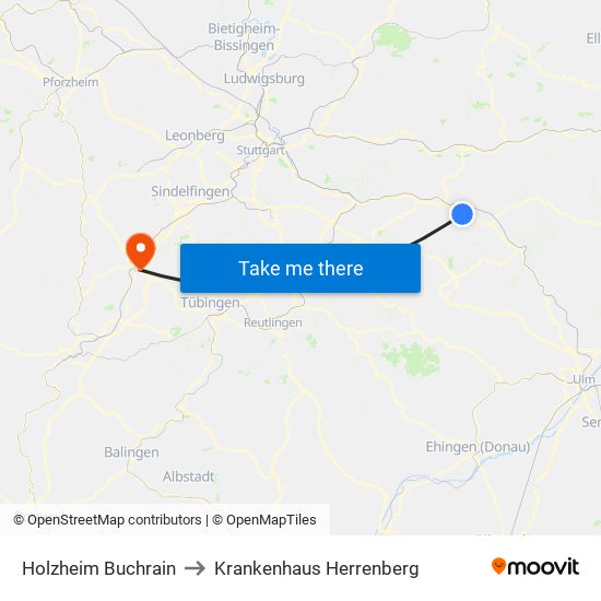 Holzheim Buchrain to Krankenhaus Herrenberg map