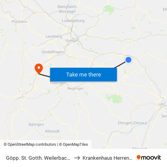 Göpp. St. Gotth. Weilerbachweg to Krankenhaus Herrenberg map