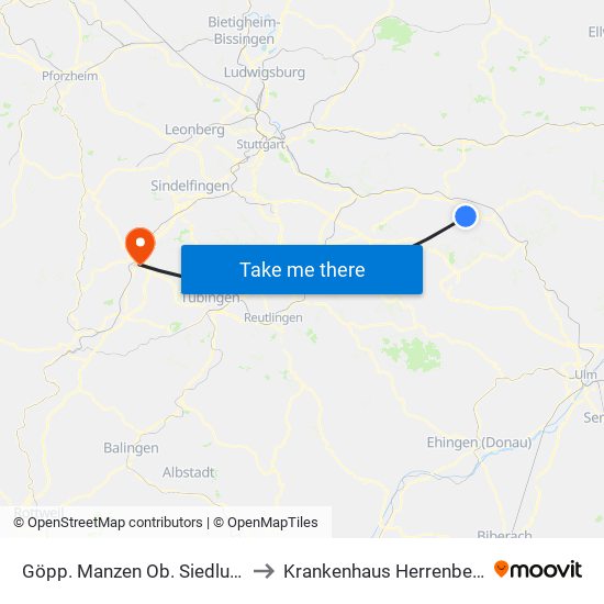 Göpp. Manzen Ob. Siedlung to Krankenhaus Herrenberg map