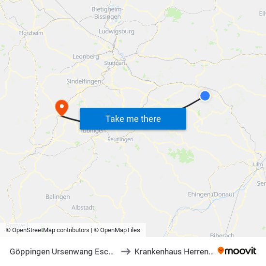 Göppingen Ursenwang Eschenstr. to Krankenhaus Herrenberg map