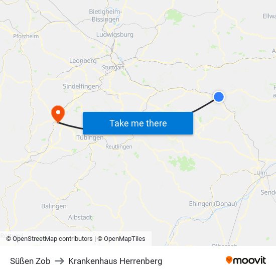 Süßen Zob to Krankenhaus Herrenberg map