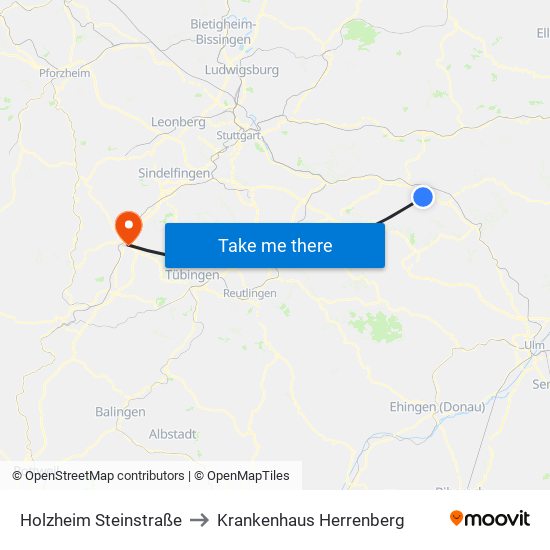 Holzheim Steinstraße to Krankenhaus Herrenberg map