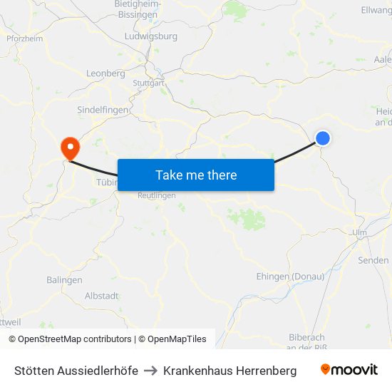 Stötten Aussiedlerhöfe to Krankenhaus Herrenberg map