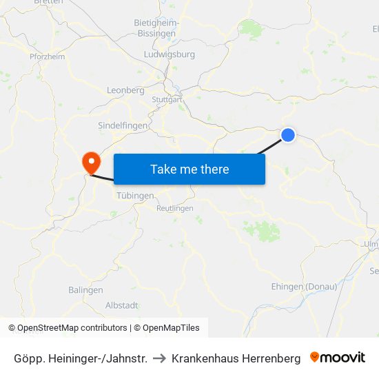 Göpp. Heininger-/Jahnstr. to Krankenhaus Herrenberg map