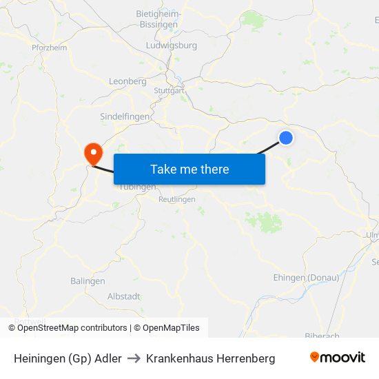 Heiningen (Gp) Adler to Krankenhaus Herrenberg map