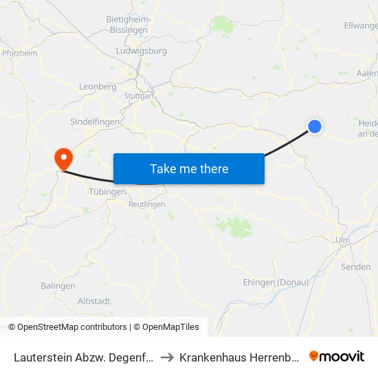 Lauterstein Abzw. Degenfeld to Krankenhaus Herrenberg map