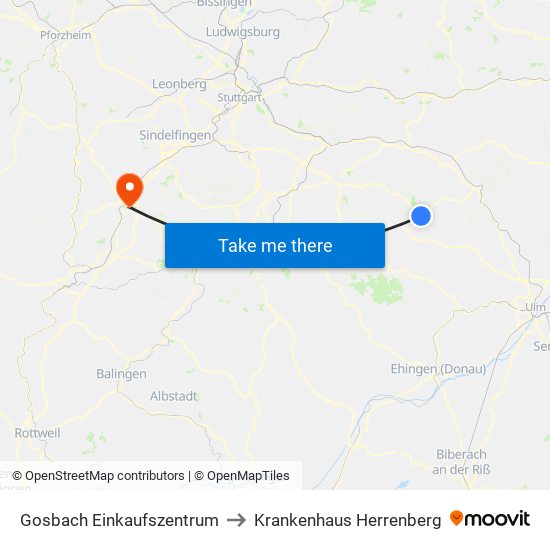 Gosbach Einkaufszentrum to Krankenhaus Herrenberg map