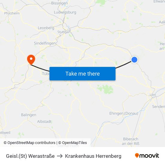 Geisl.(St) Werastraße to Krankenhaus Herrenberg map