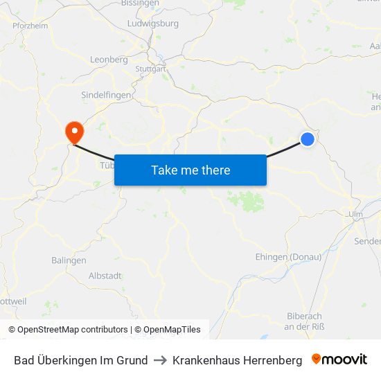 Bad Überkingen Im Grund to Krankenhaus Herrenberg map