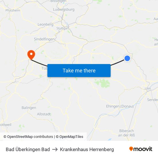Bad Überkingen Bad to Krankenhaus Herrenberg map