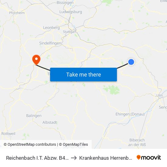 Reichenbach I.T. Abzw. B466 to Krankenhaus Herrenberg map