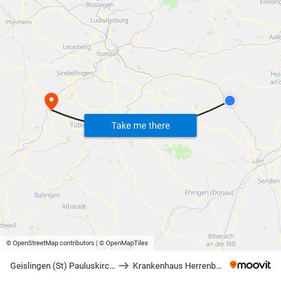 Geislingen (St) Pauluskirche to Krankenhaus Herrenberg map