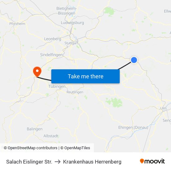 Salach Eislinger Str. to Krankenhaus Herrenberg map