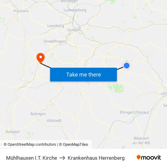 Mühlhausen I.T. Kirche to Krankenhaus Herrenberg map