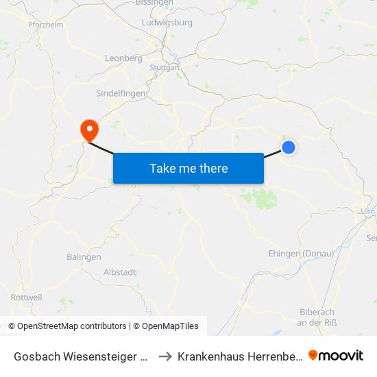 Gosbach Wiesensteiger Str. to Krankenhaus Herrenberg map