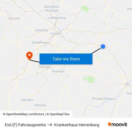 Eisl.(F) Fahrzeugwerke to Krankenhaus Herrenberg map