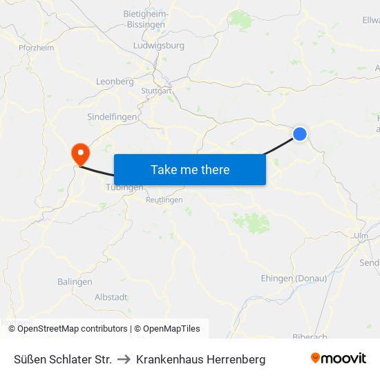 Süßen Schlater Str. to Krankenhaus Herrenberg map