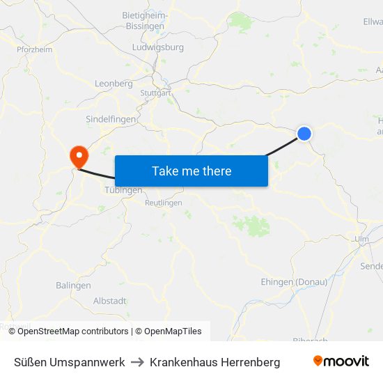 Süßen Umspannwerk to Krankenhaus Herrenberg map