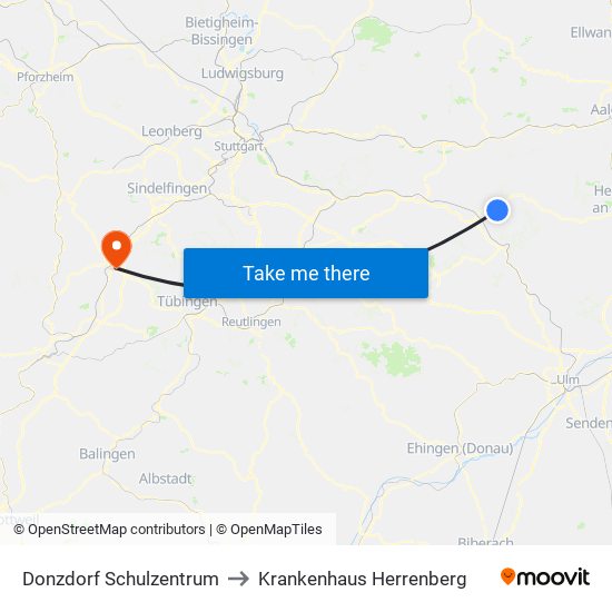 Donzdorf Schulzentrum to Krankenhaus Herrenberg map