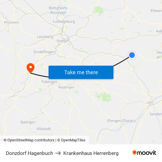 Donzdorf Hagenbuch to Krankenhaus Herrenberg map