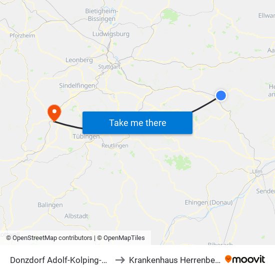 Donzdorf Adolf-Kolping-Str. to Krankenhaus Herrenberg map