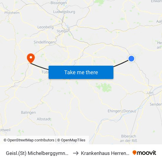 Geisl.(St) Michelberggymnasium to Krankenhaus Herrenberg map