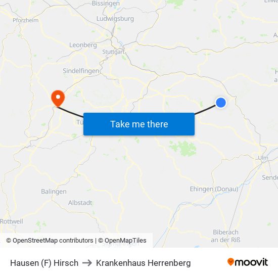 Hausen (F) Hirsch to Krankenhaus Herrenberg map