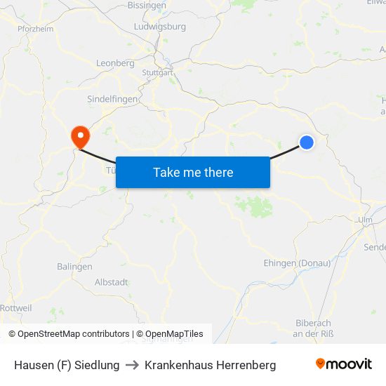 Hausen (F) Siedlung to Krankenhaus Herrenberg map