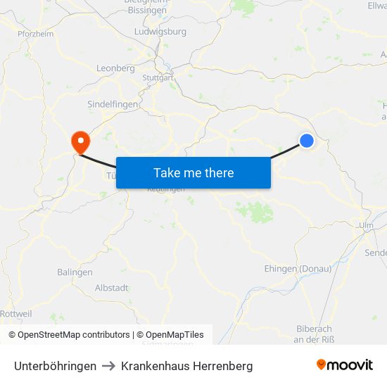 Unterböhringen to Krankenhaus Herrenberg map