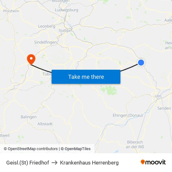 Geisl.(St) Friedhof to Krankenhaus Herrenberg map