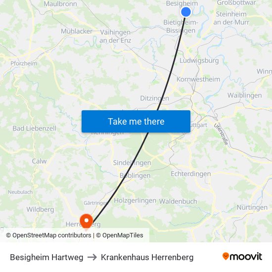 Besigheim Hartweg to Krankenhaus Herrenberg map