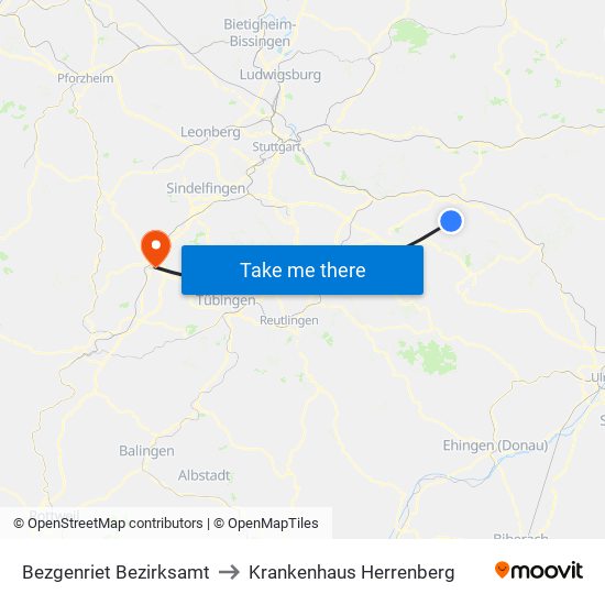 Bezgenriet Bezirksamt to Krankenhaus Herrenberg map