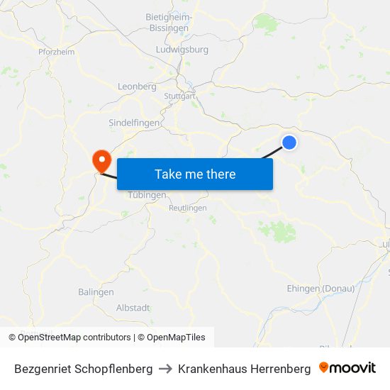 Bezgenriet Schopflenberg to Krankenhaus Herrenberg map