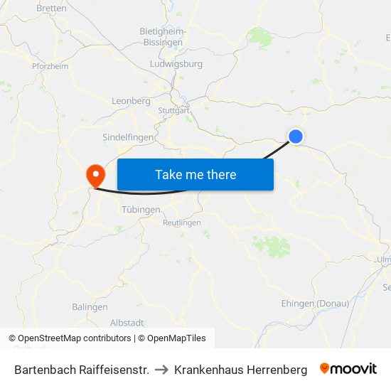Bartenbach Raiffeisenstr. to Krankenhaus Herrenberg map
