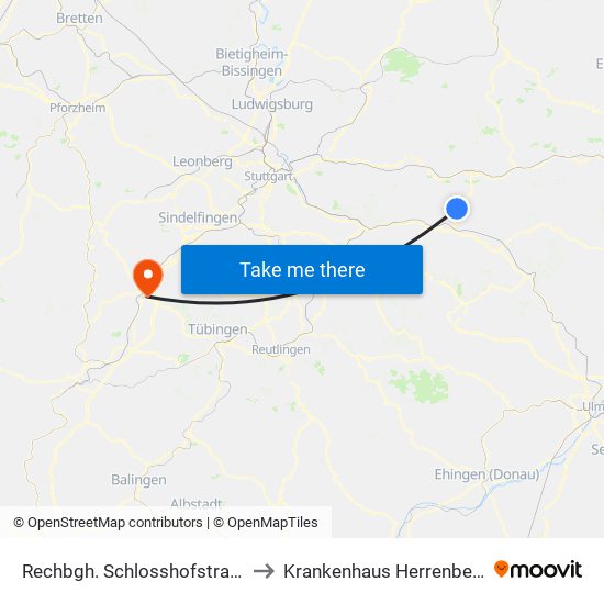 Rechbgh. Schlosshofstraße to Krankenhaus Herrenberg map