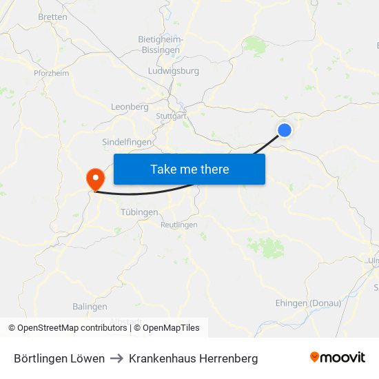 Börtlingen Löwen to Krankenhaus Herrenberg map