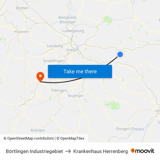 Börtlingen Industriegebiet to Krankenhaus Herrenberg map
