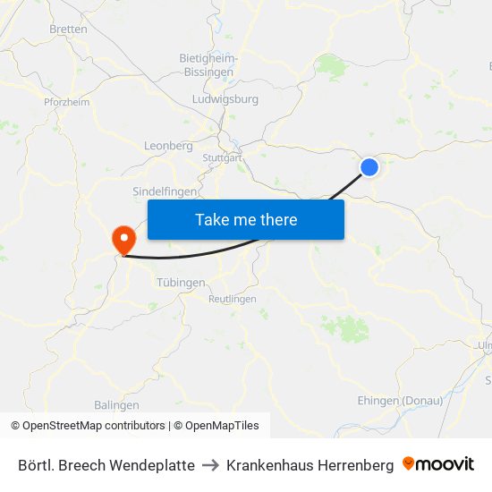 Börtl. Breech Wendeplatte to Krankenhaus Herrenberg map