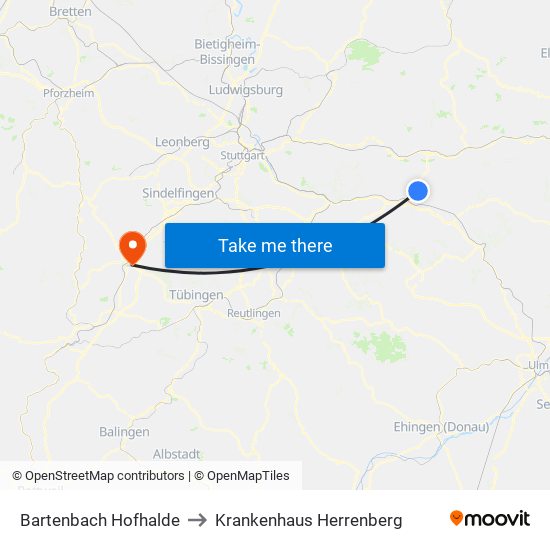 Bartenbach Hofhalde to Krankenhaus Herrenberg map