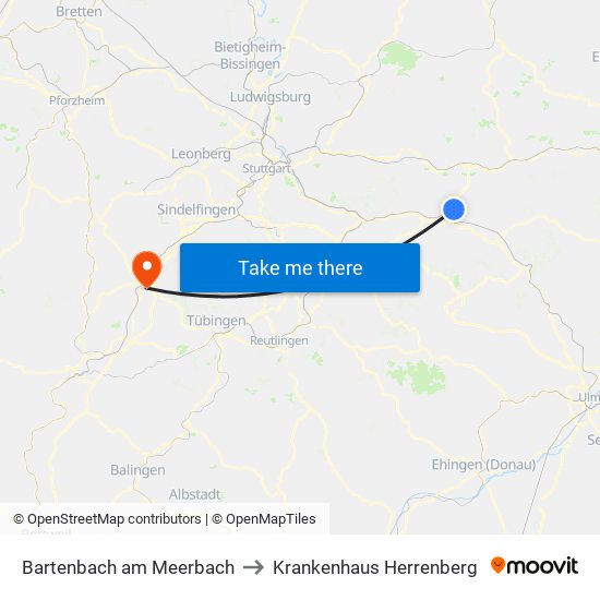 Bartenbach am Meerbach to Krankenhaus Herrenberg map