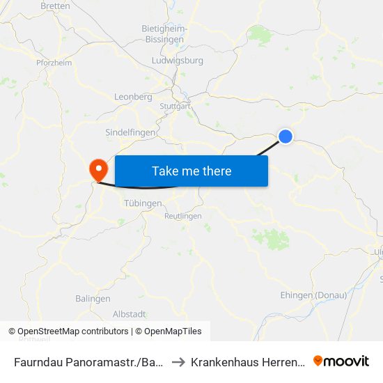 Faurndau Panoramastr./Bahnhof to Krankenhaus Herrenberg map