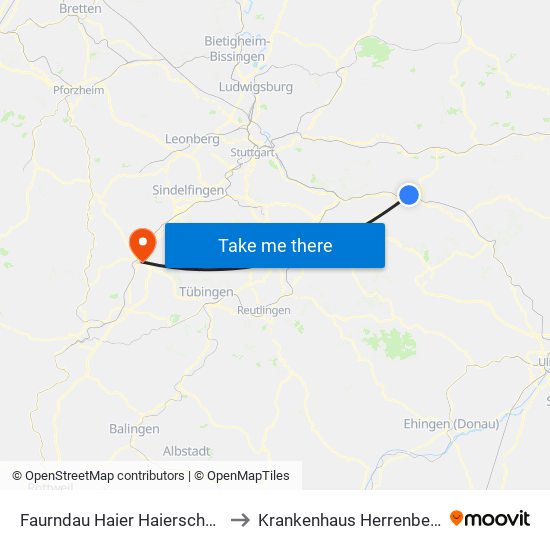 Faurndau Haier Haierschule to Krankenhaus Herrenberg map