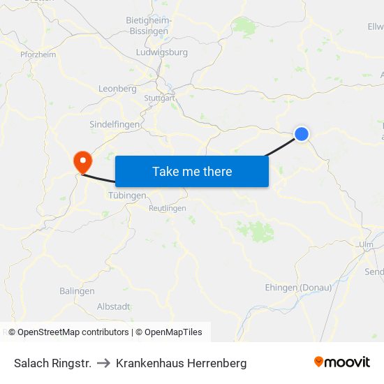 Salach Ringstr. to Krankenhaus Herrenberg map